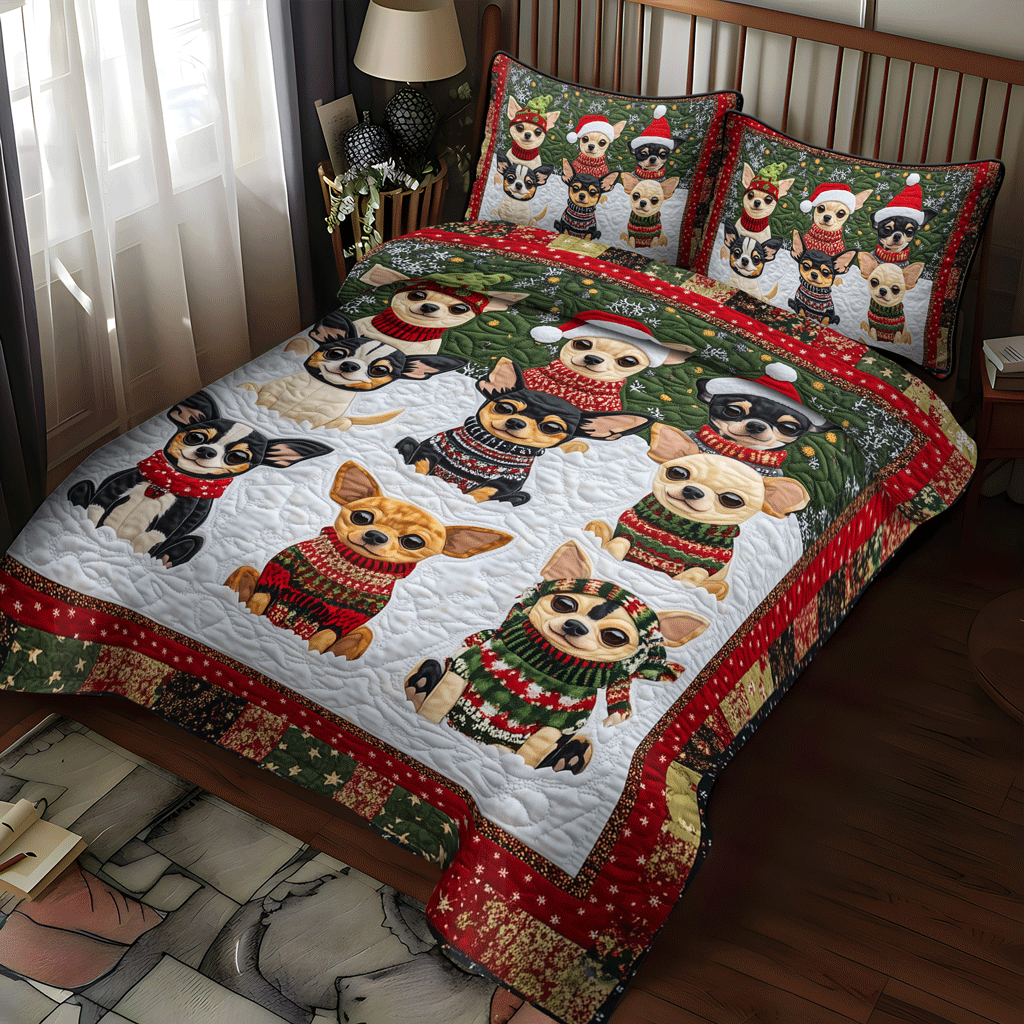 Santas Little Chis 3-Piece Quilted Bedding Set NCU0TH2053