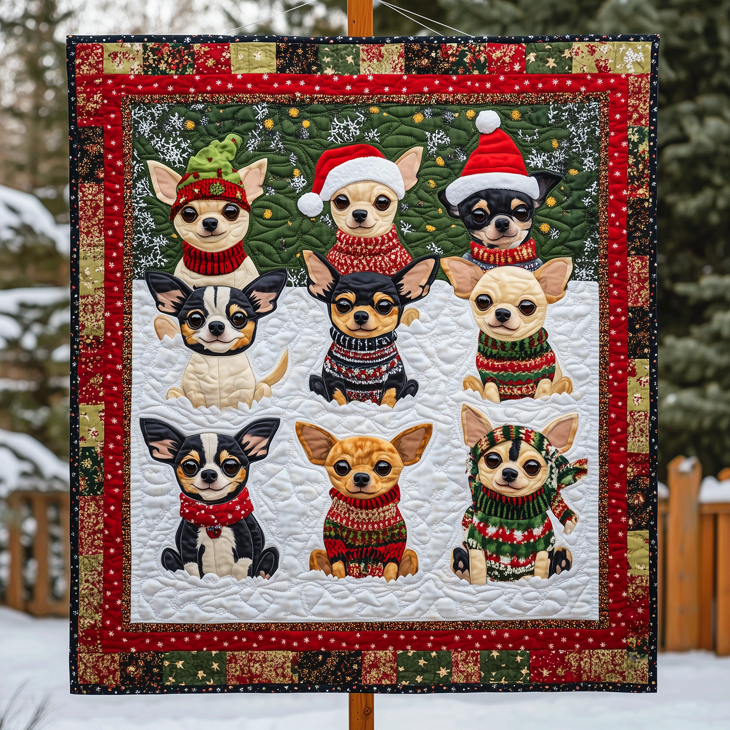 Santas Little Chis Art Quilt Hanging NCU0TH1608