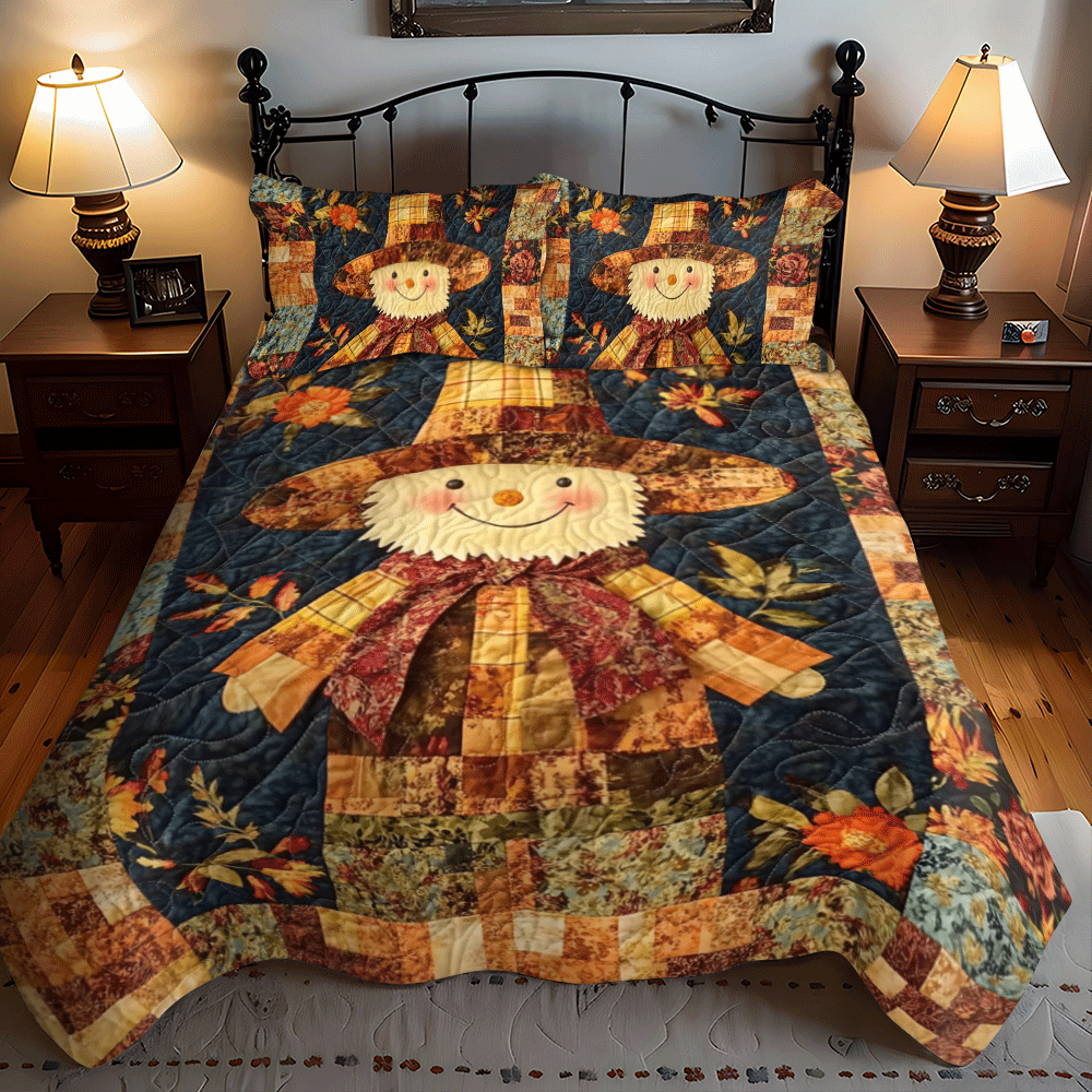 Scarecrow Autumn Festivities 3-Piece Quilted Bedding Set NCU0PD698