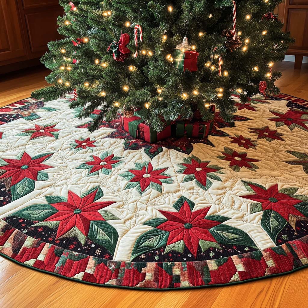 Scarlet Bloom Christmas Quilted Tree Skirt NCU0NT1525