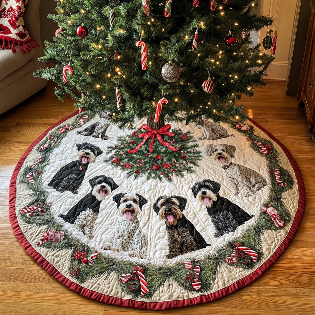 Schnauzer Tree Charm Christmas Quilted Tree Skirt NCU0VL786