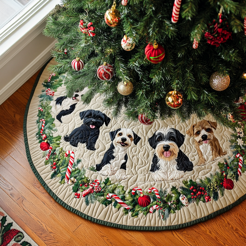 Schnauzer Wonderland Christmas Quilted Tree Skirt NCU0VL788