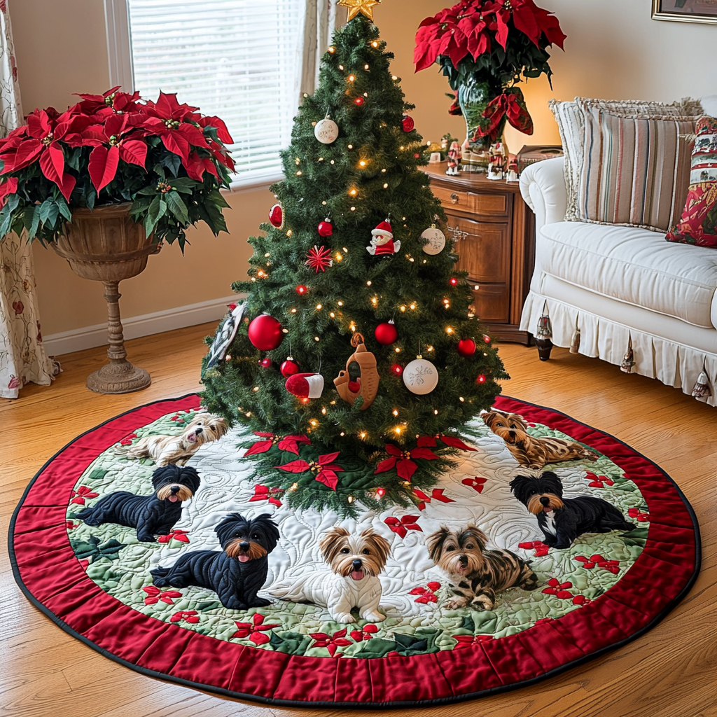 Scottie Under The Mistletoe Christmas Quilted Tree Skirt NCU0DV1377