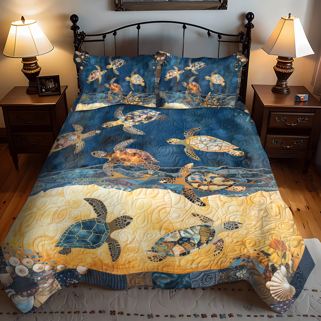 Sea Turtle Mingle 3-Piece Quilted Bedding Set NCU0TH1342