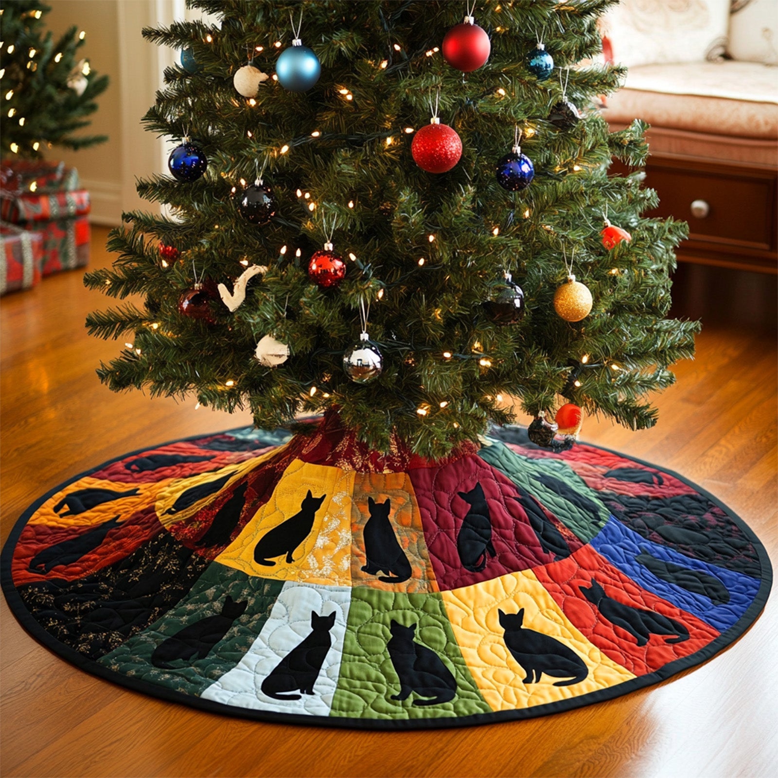 Shadowy Companions Quilted Christmas Tree Skirt NCU0PT1291