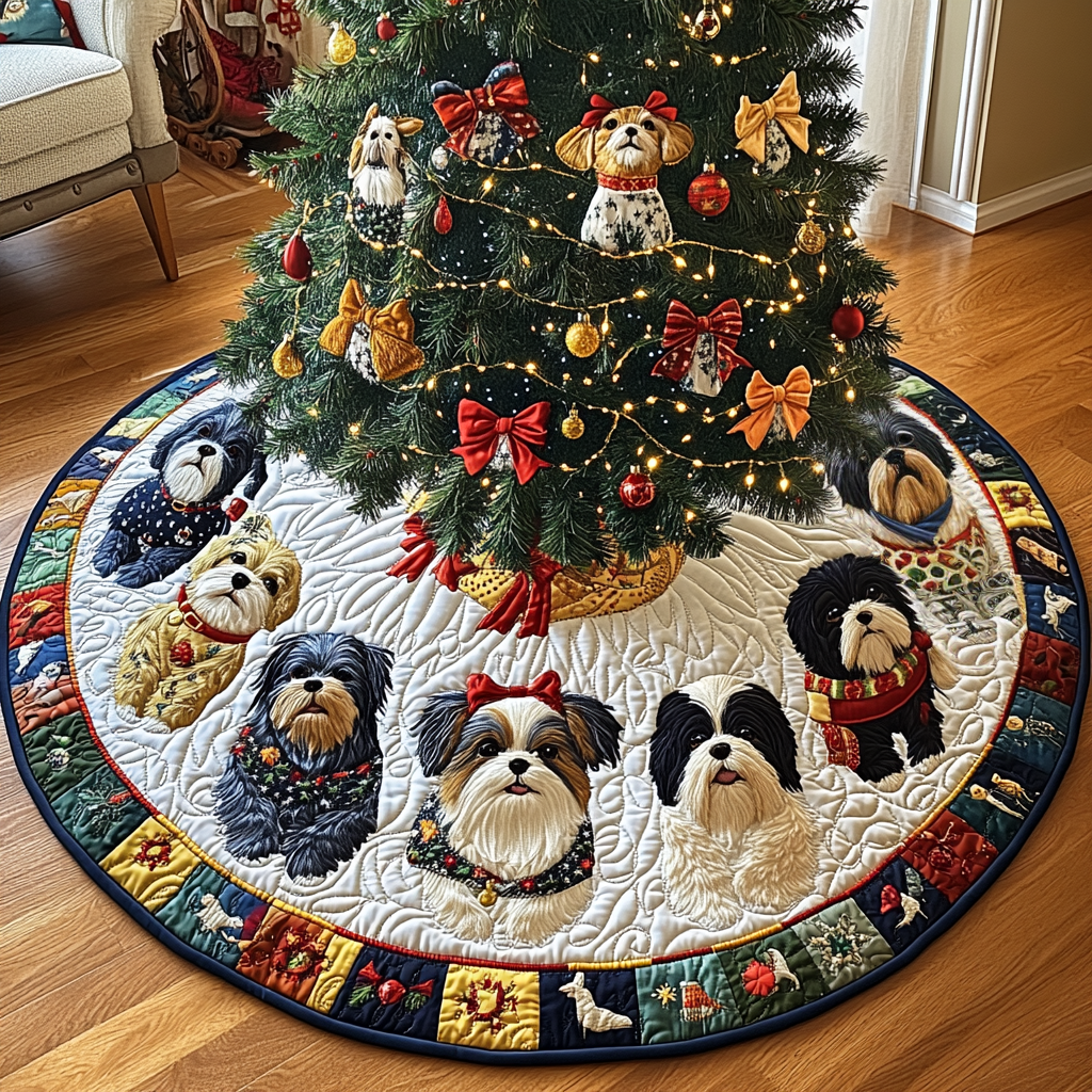 Shih Tzu Christmas Cuddles Christmas Quilted Tree Skirt NCU0DV1589