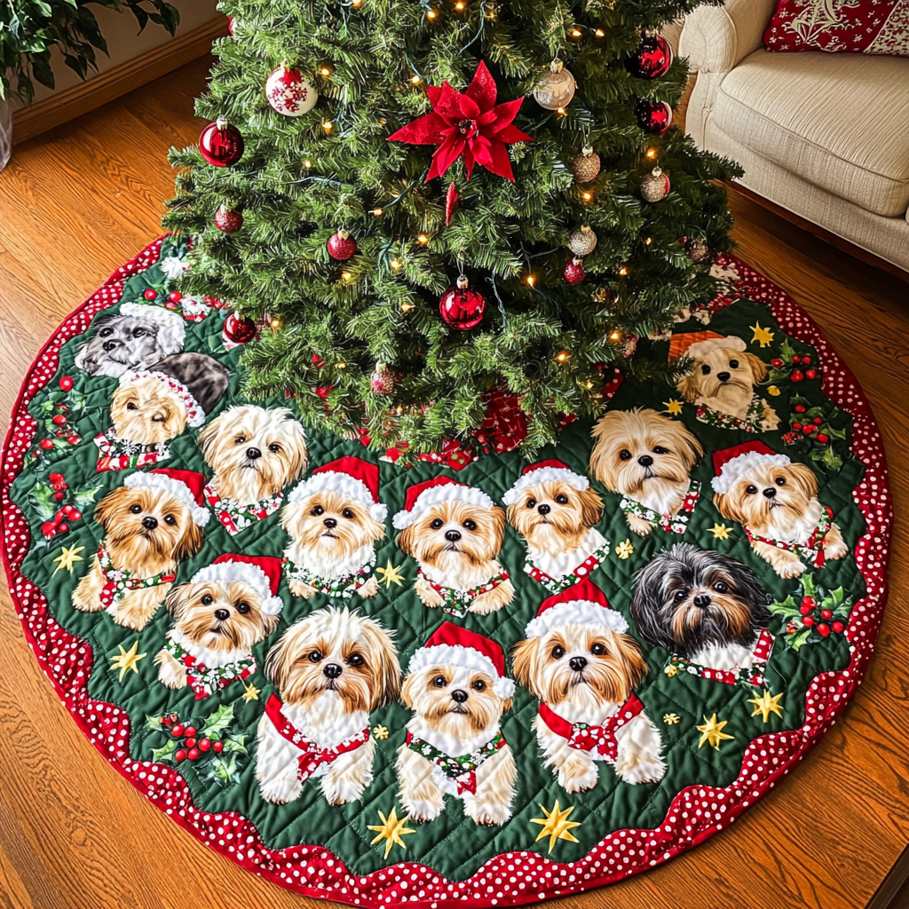 Shih Tzu Christmas Joy Christmas Quilted Tree Skirt NCU0DK1745