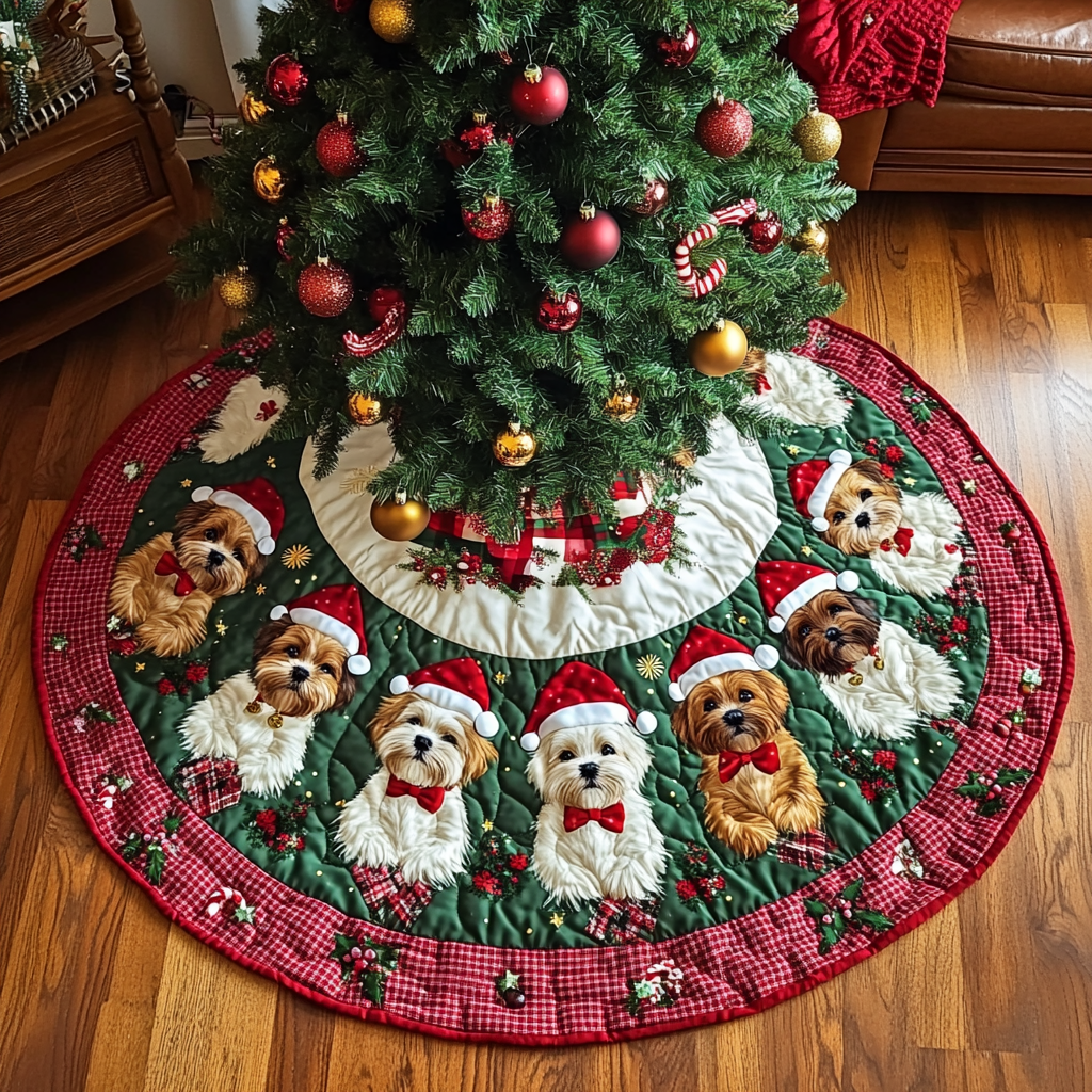 Shih Tzu Holiday Joy Christmas Quilted Tree Skirt NCU0DK1743