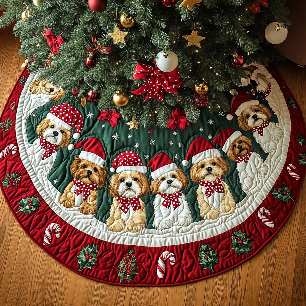 Shih Tzu Holiday Joy Christmas Quilted Tree Skirt NCU0DK1750