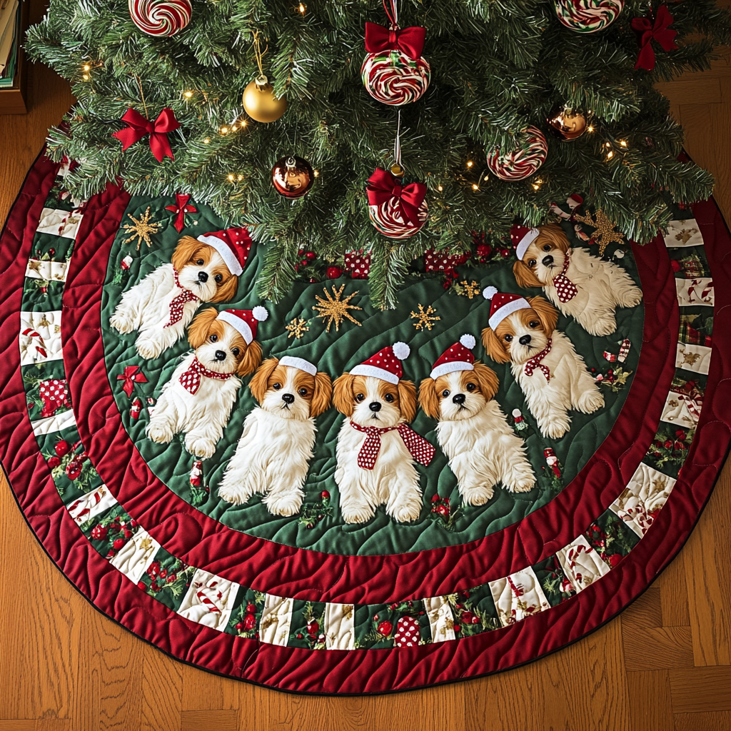 Shih Tzu Holiday Spirit Christmas Quilted Tree Skirt NCU0DK1748