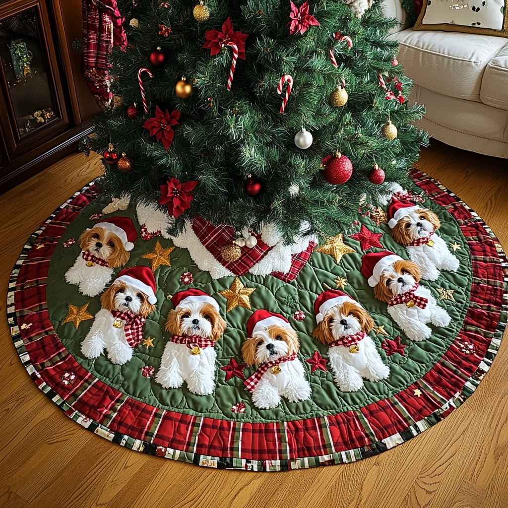 Shih Tzu Noel Christmas Quilted Tree Skirt NCU0DK1746