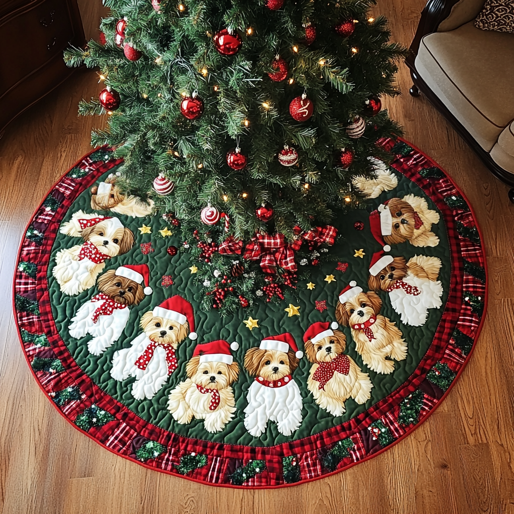 Shih Tzu Noel Night Christmas Quilted Tree Skirt NCU0DK1744