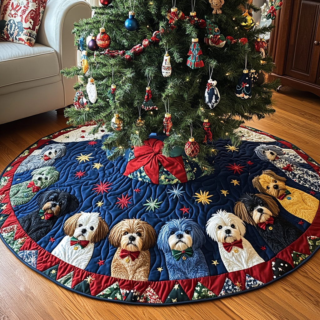 Shih Tzu Winter Magic Christmas Quilted Tree Skirt NCU0DV1577