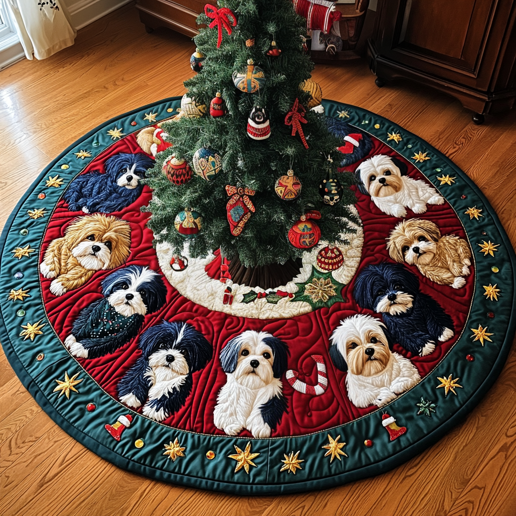 Shih Tzu Winter Wonderland Christmas Quilted Tree Skirt NCU0DV1587