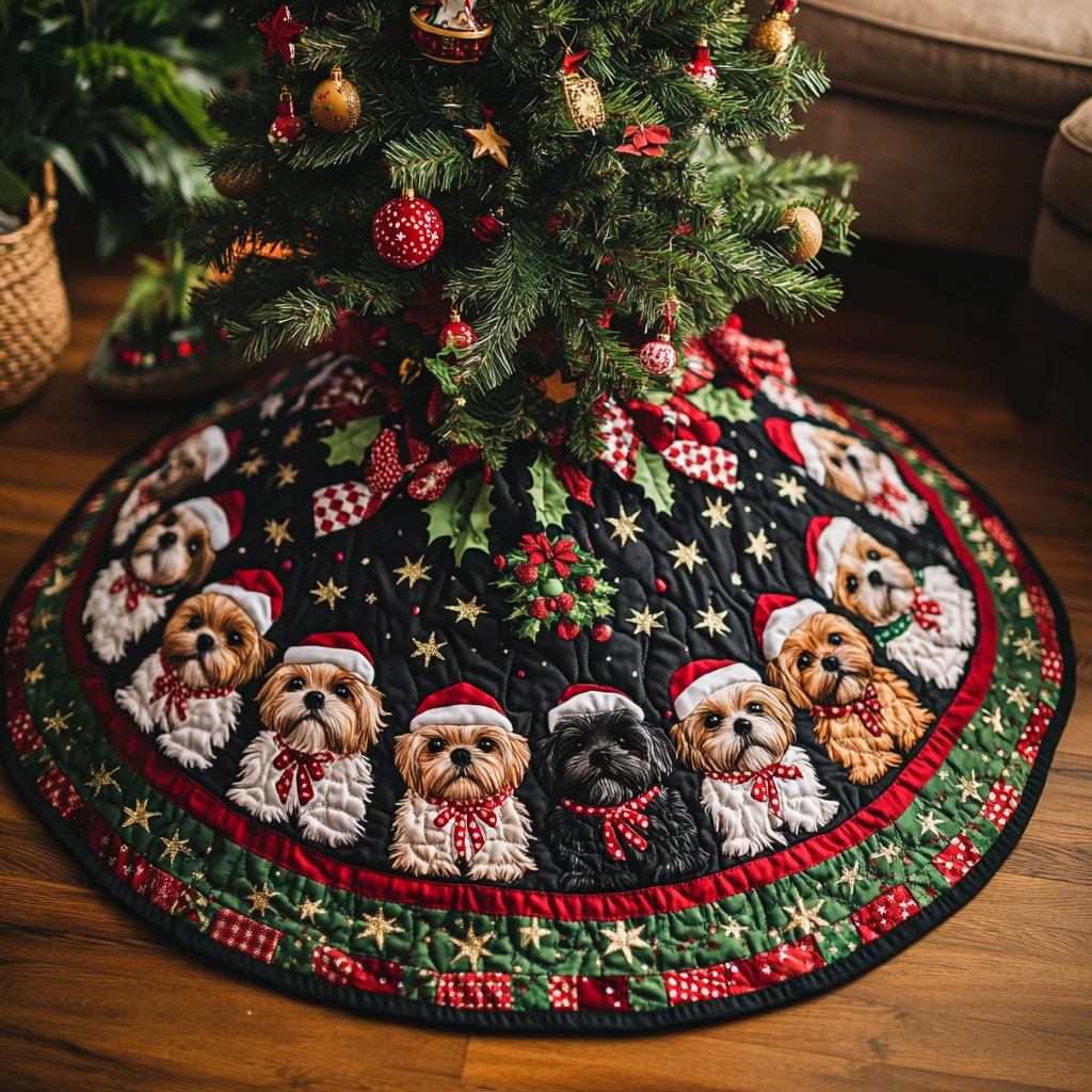 Shih Tzu Xmas Joy Christmas Quilted Tree Skirt NCU0DK1747