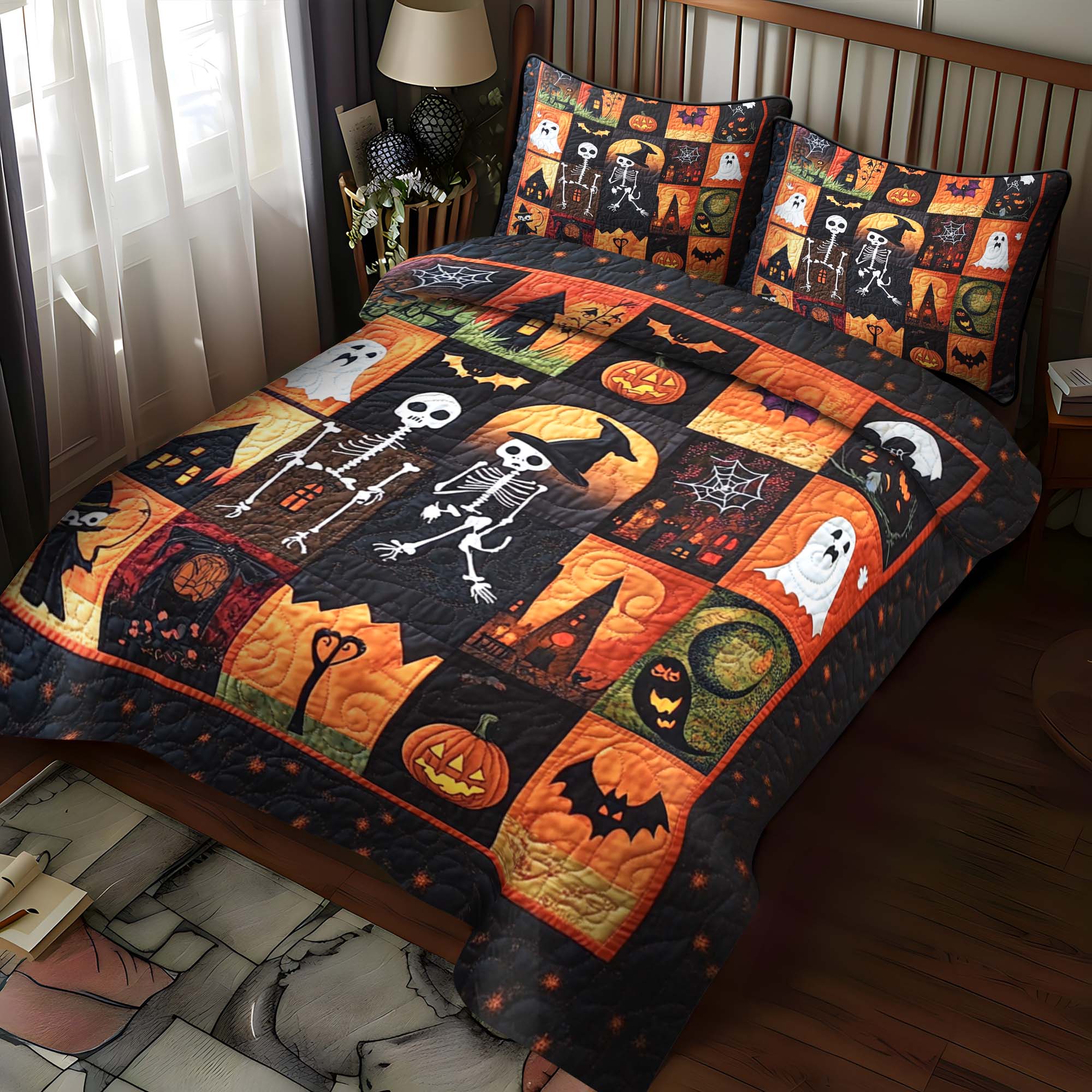 Skeleton Dance 3-Piece Quilted Bedding Set NCU0NT609