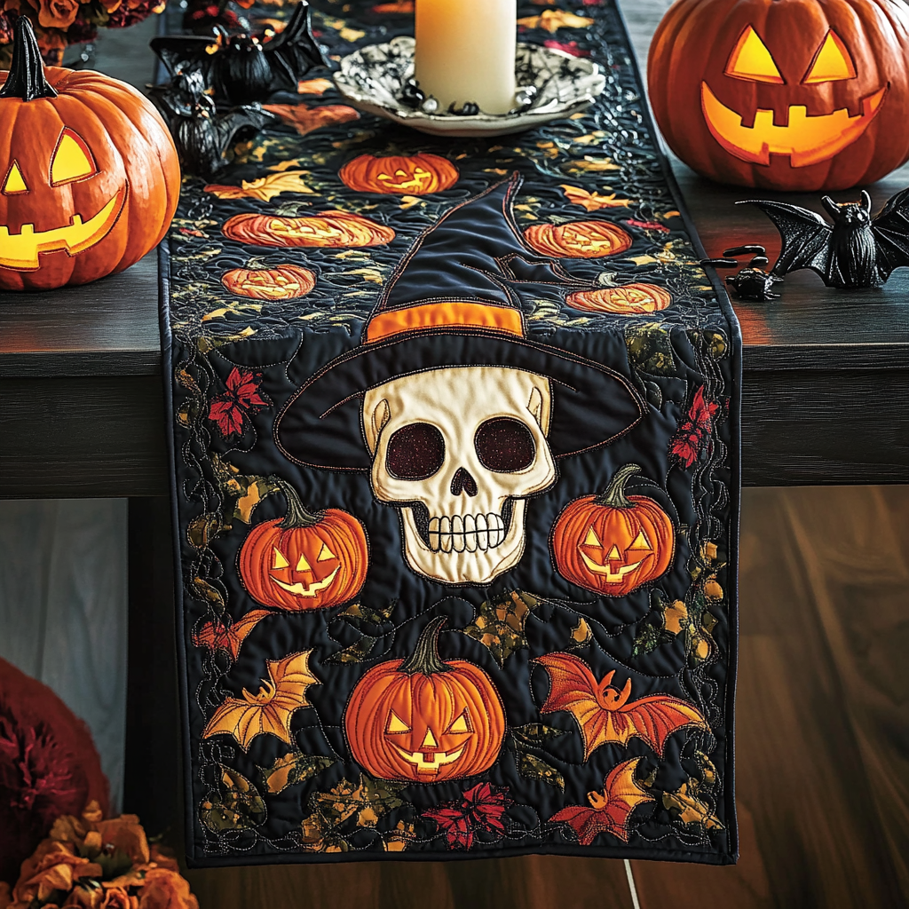 Skull Pumpkin Night Quilted Table Runner NCU0DV468