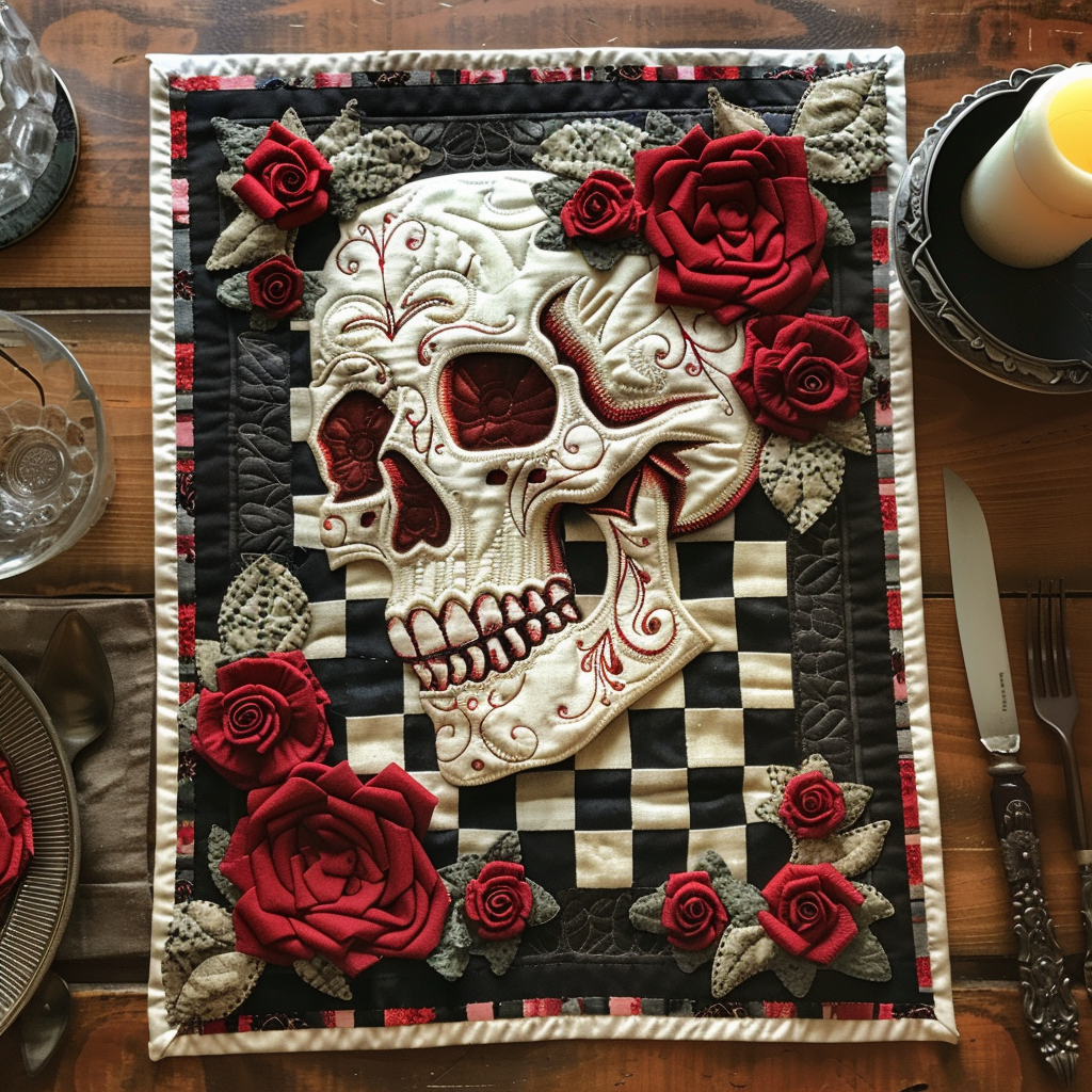 Skull & Roses Quilted Place Mat NCU0TH515