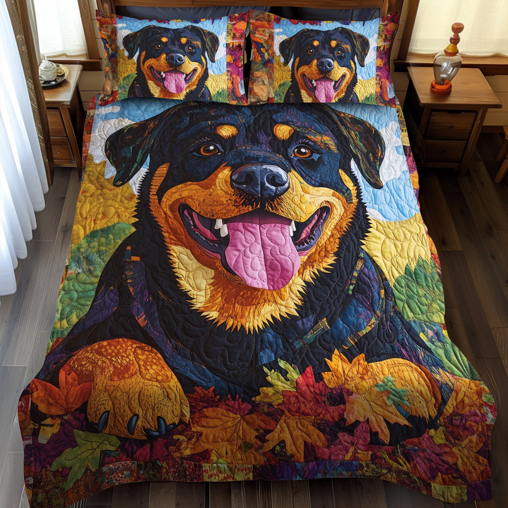 Sky Gazing Rottweiler Throw 3-Piece Quilted Bedding Set NCU0PT568