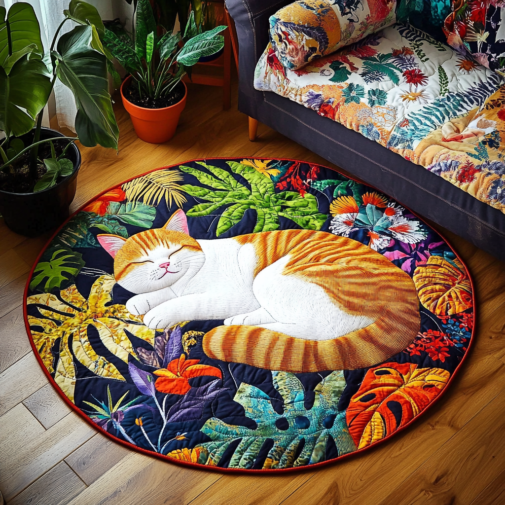 Sleeping Cat Retreat Quilted Round Mat NCU0PD868