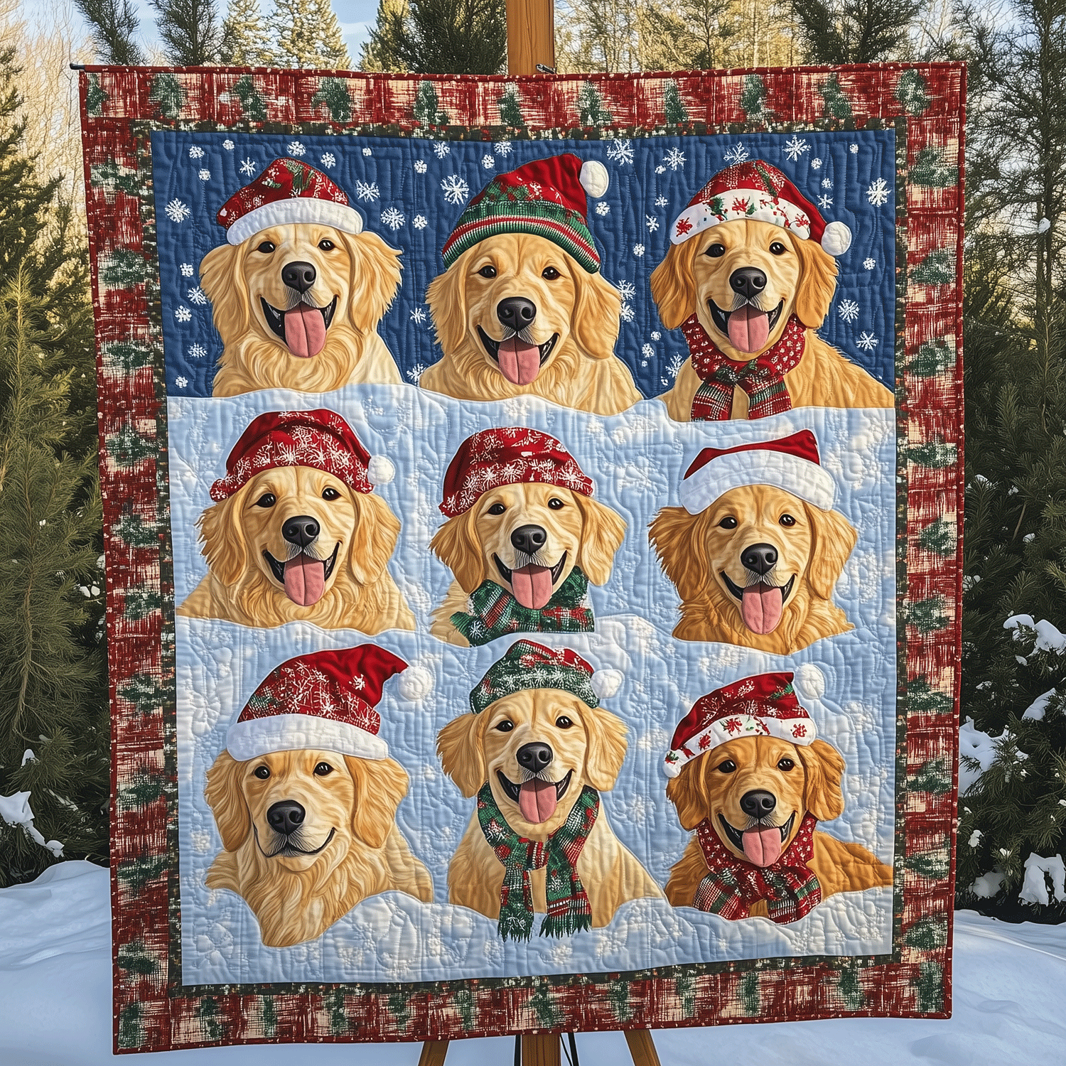 Snow Golden Puppy Art Quilt Hanging NCU0TH1602