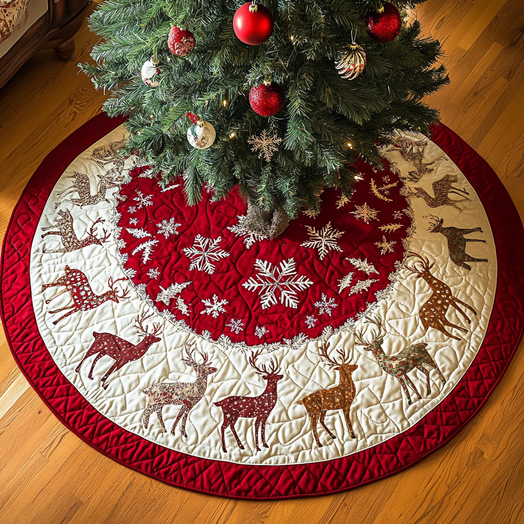 Snowbound Sleigh Christmas Quilted Tree Skirt NCU0DK1472