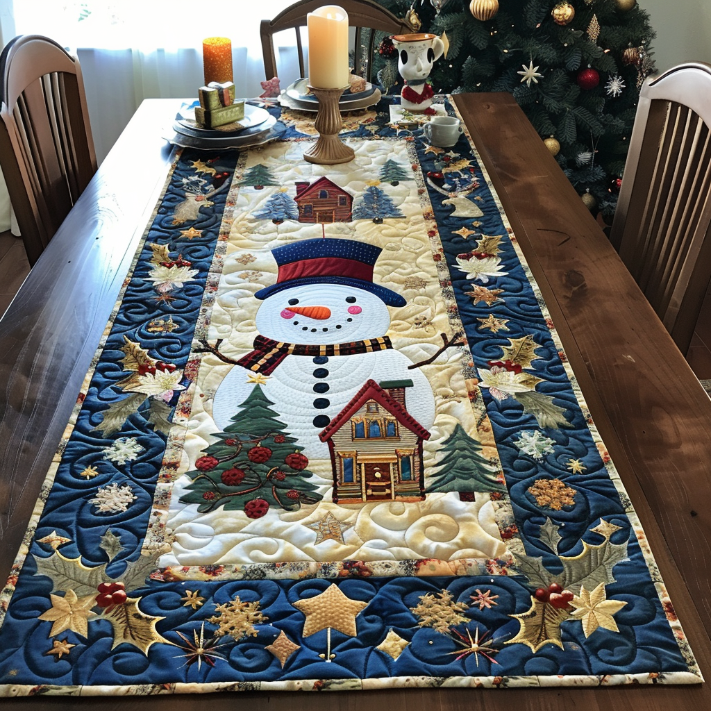 Snowman Celebration Quilted Table Runner NCU0DV252