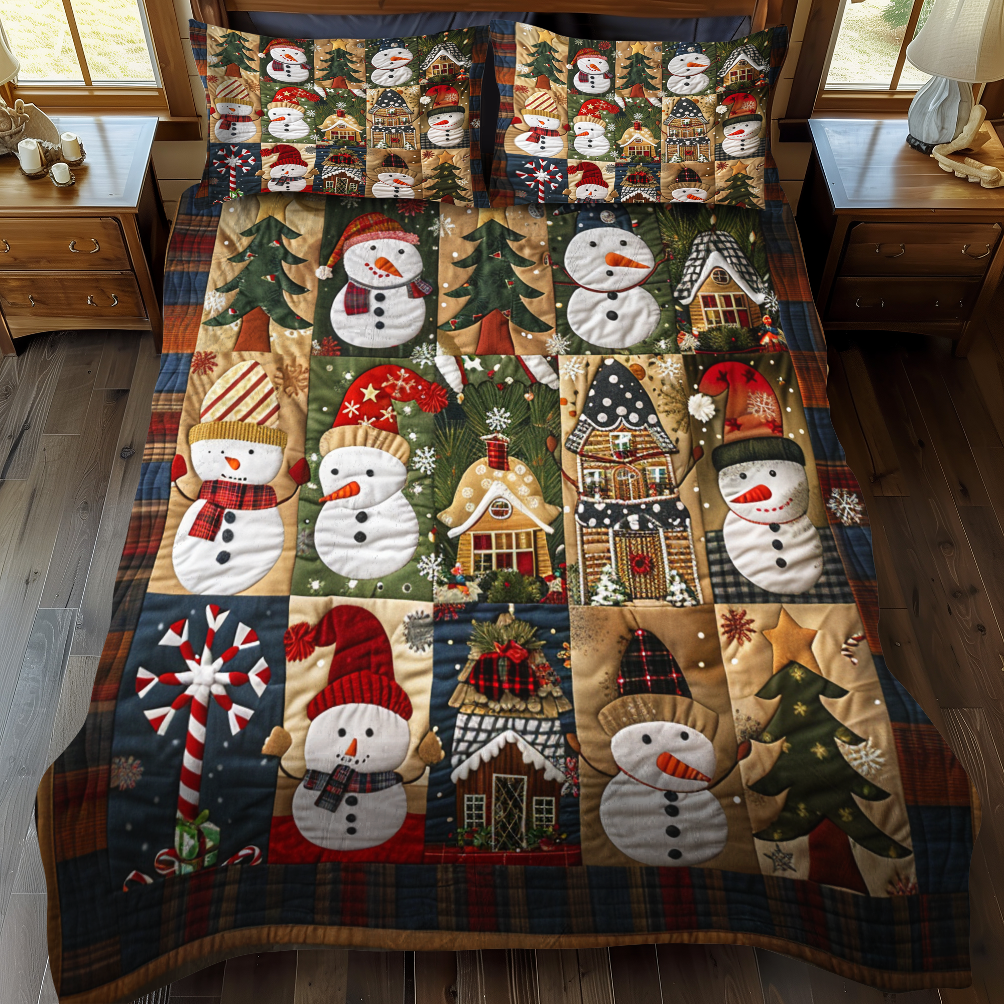 Snowman Delight 3-Piece Quilted Bedding Set NCU0NT034