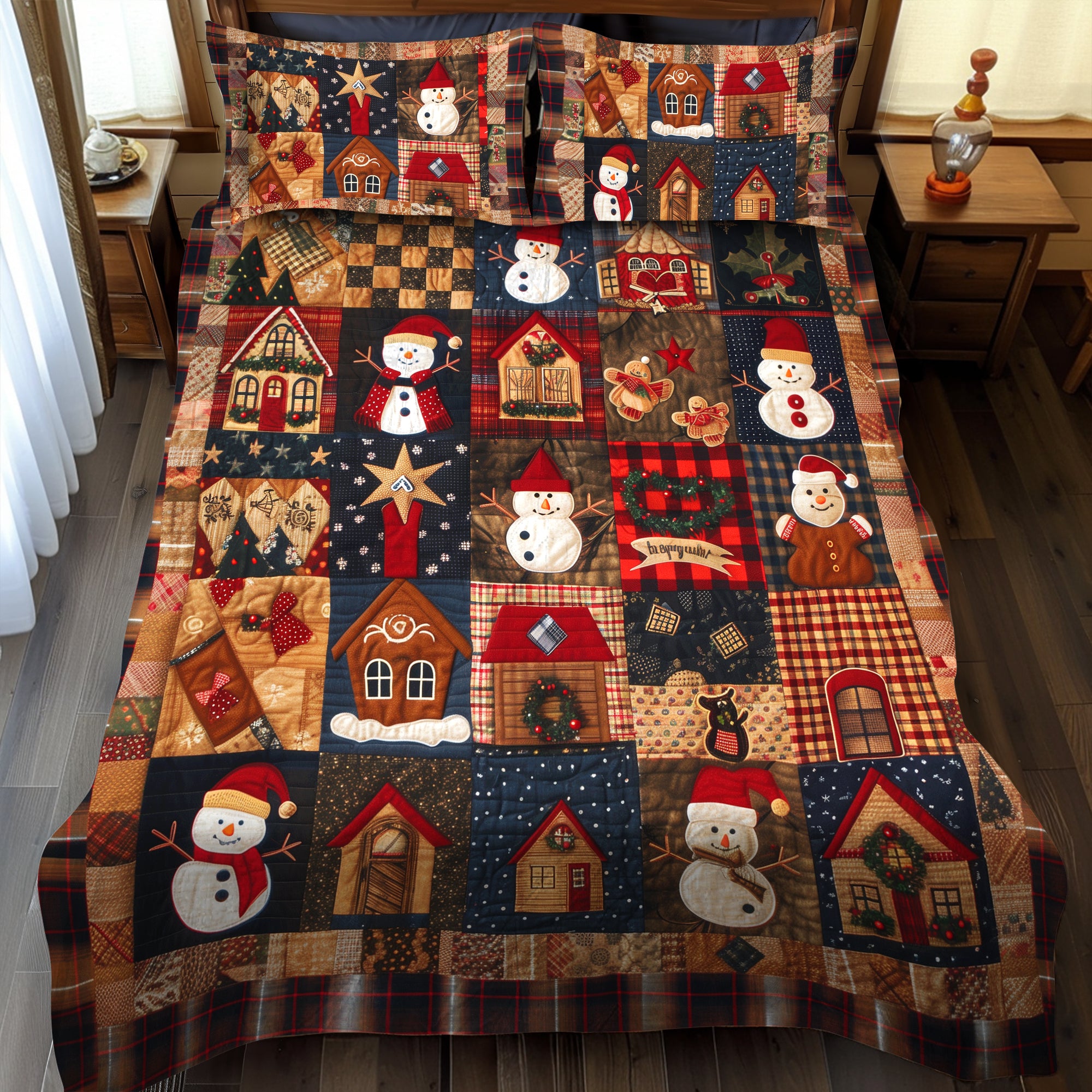 Snowman Jubilee 3-Piece Quilted Bedding Set NCU0TH944