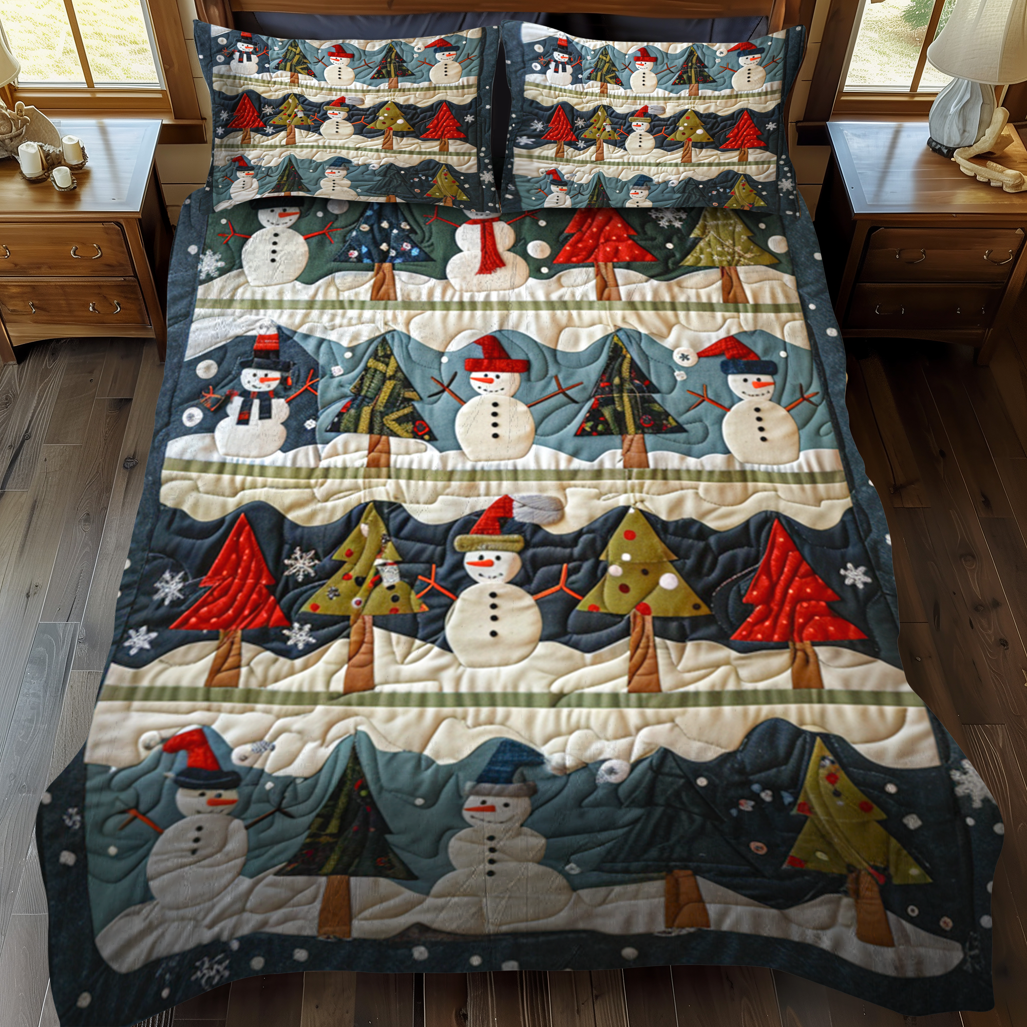 Snowmen Smiles 3-Piece Quilted Bedding Set NCU0NT041