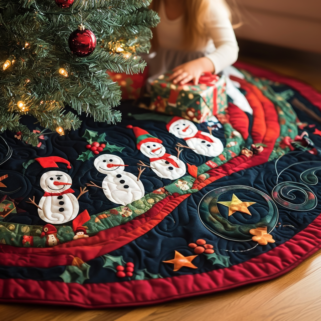 Snowmen Bridge Quilted Christmas Tree Skirt NCU0DV1094