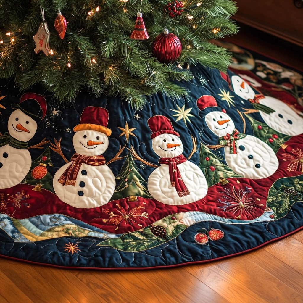 Snowmen Parade Quilted Christmas Tree Skirt NCU0DV1100