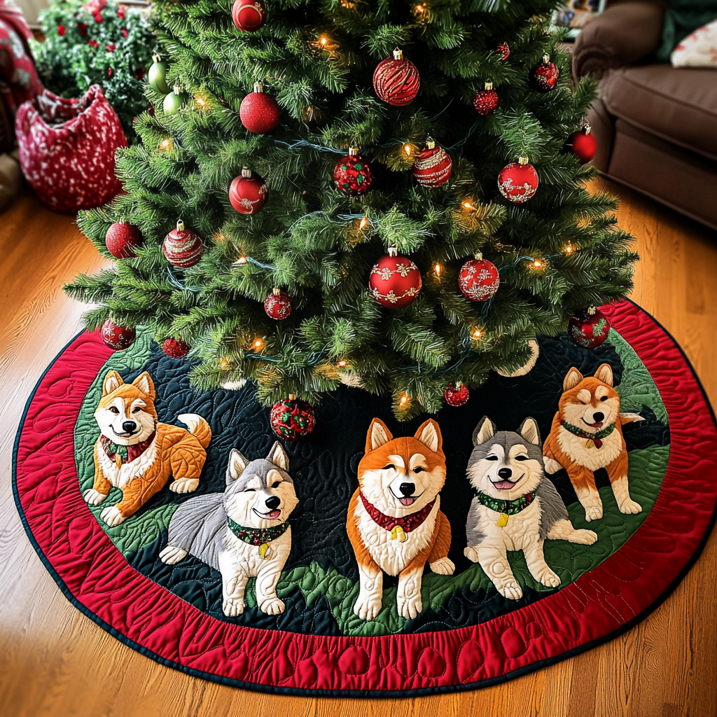 Snowy Akita Spirit Christmas Quilted Tree Skirt NCU0DV1418