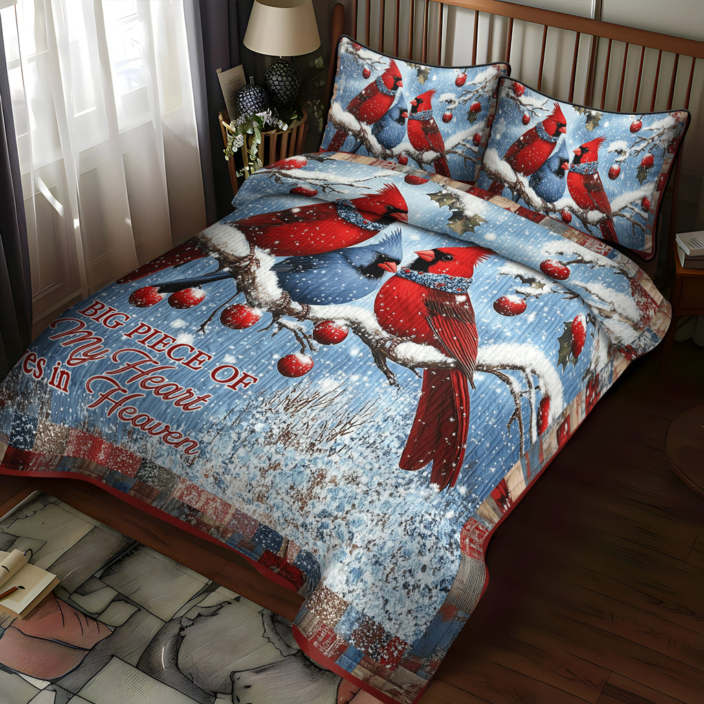 Snowy Cardinal 3-Piece Quilted Bedding Set NCU0TL1496