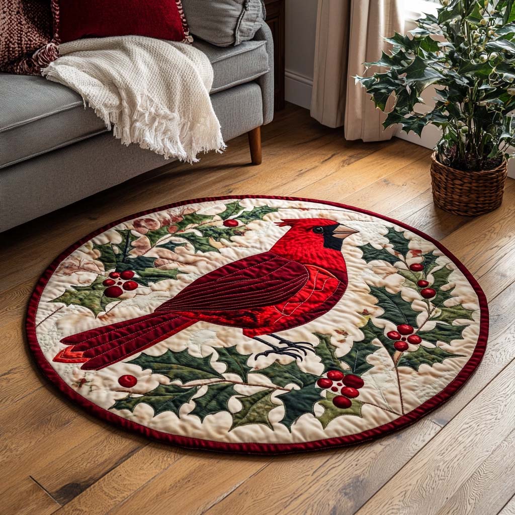 Snowy Cardinal Retreat Quilted Round Mat NCU0NT1401