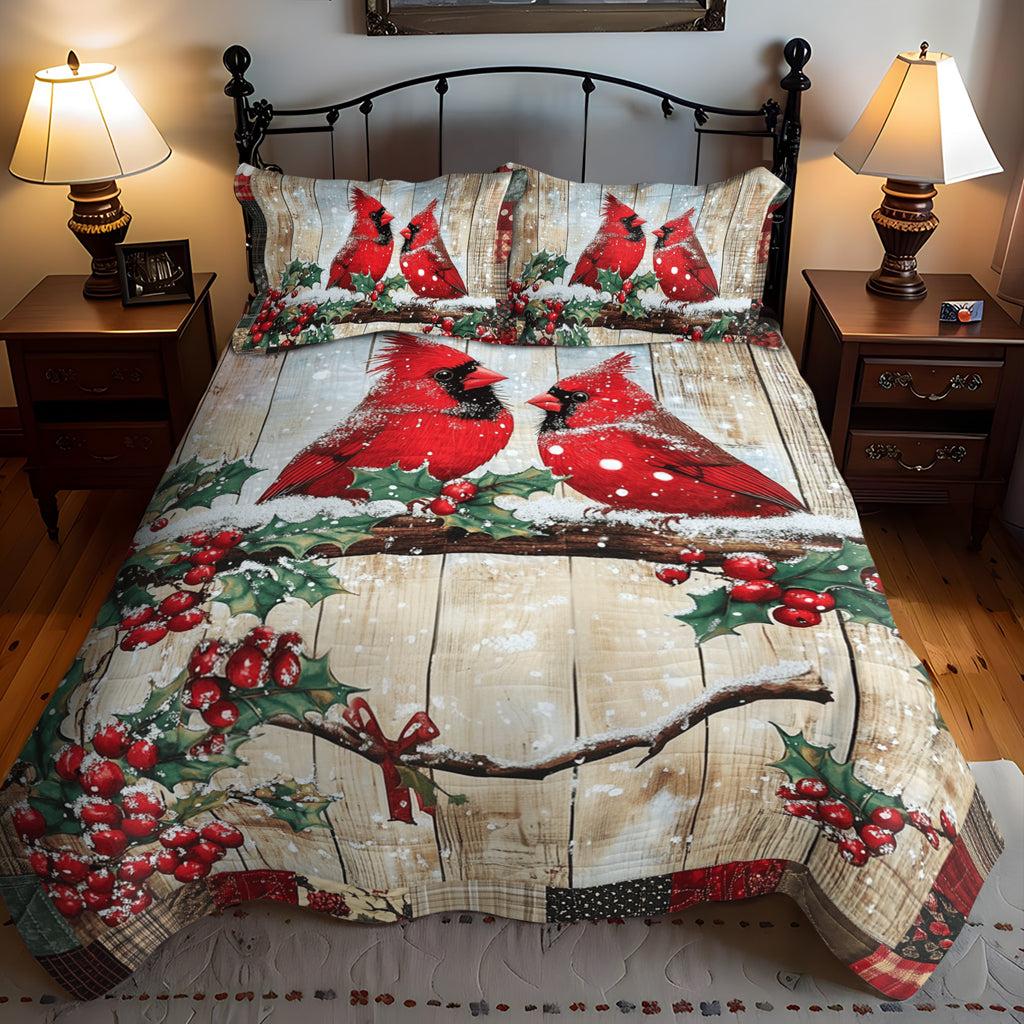 Snowy Cardinal Serenity 3-Piece Quilted Bedding Set NCU0TL1499