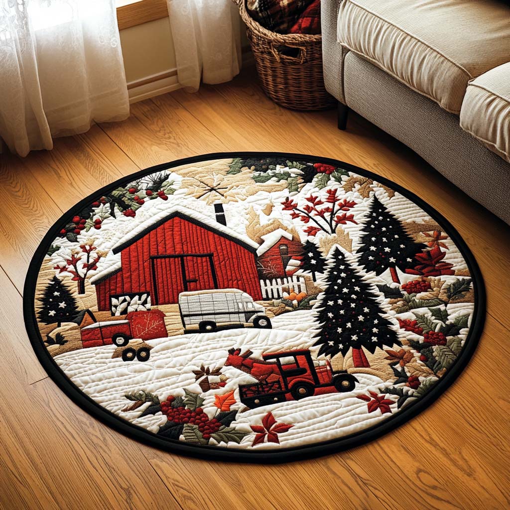 Snowy Eve Farmstead Quilted Round Mat NCU0NT1235