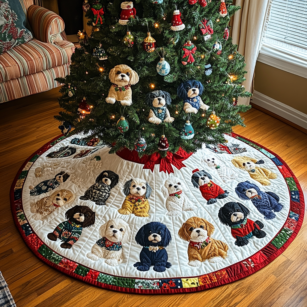 Snowy Shih Tzu Dreams Christmas Quilted Tree Skirt NCU0DV1581