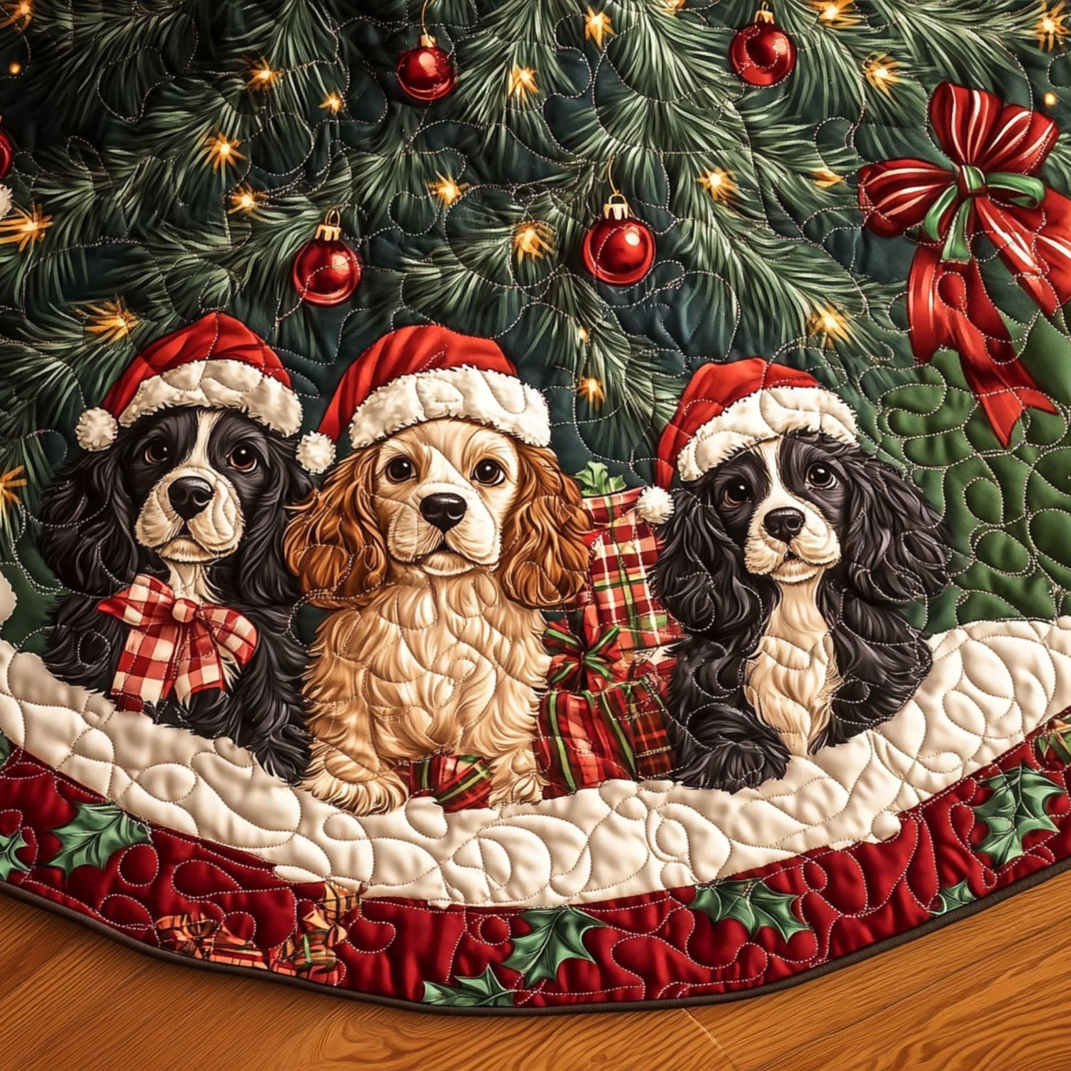 Snowy Spaniel Quilted Christmas Tree Skirt NCU0PT1698