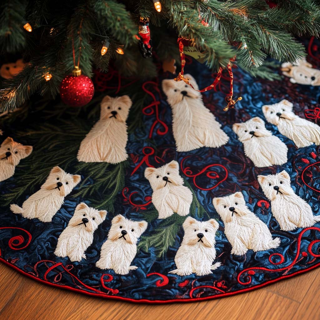 Snowy Westie Christmas Quilted Tree Skirt NCU0NT1640