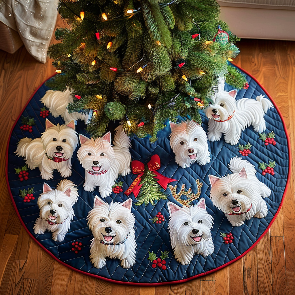 Snowy Westie Delights Christmas Quilted Tree Skirt NCU0DV1614