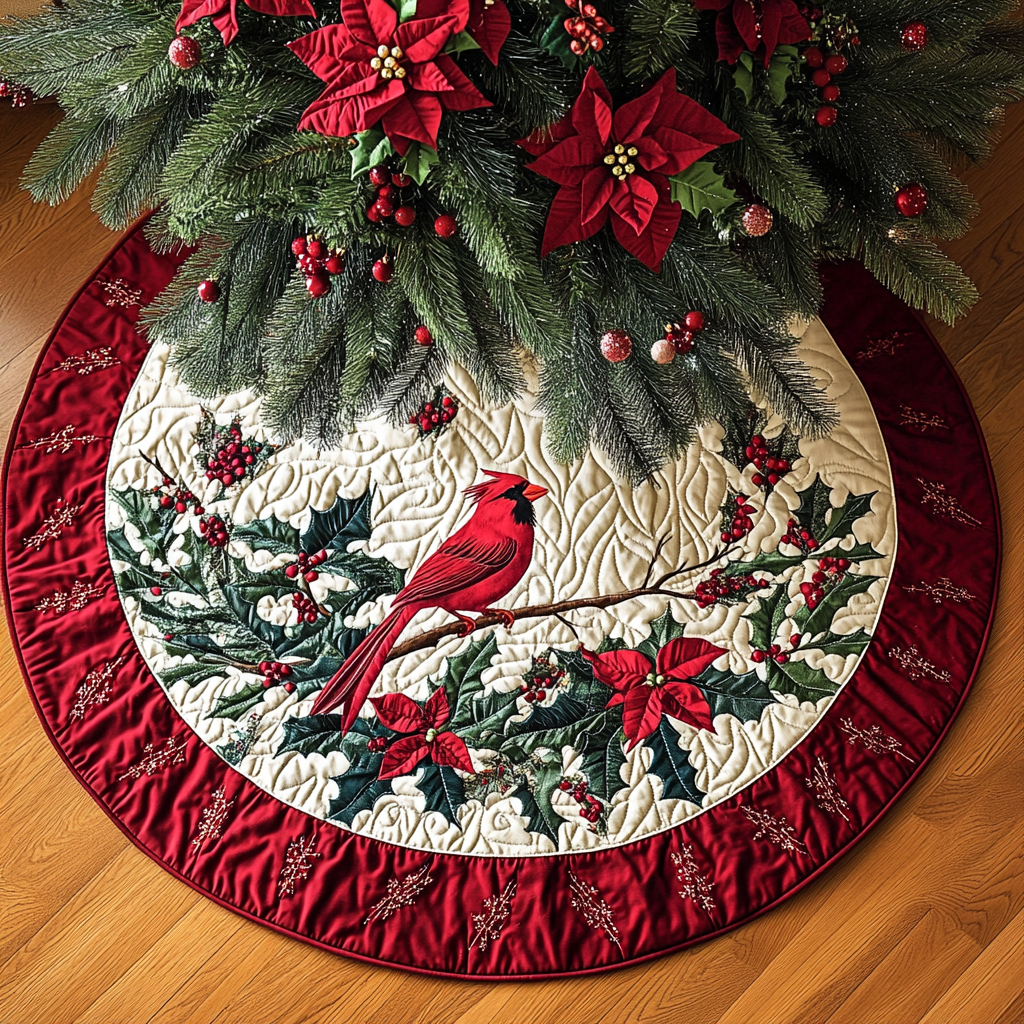 Song of the Red Feather Christmas Quilted Tree Skirt NCU0DK1654