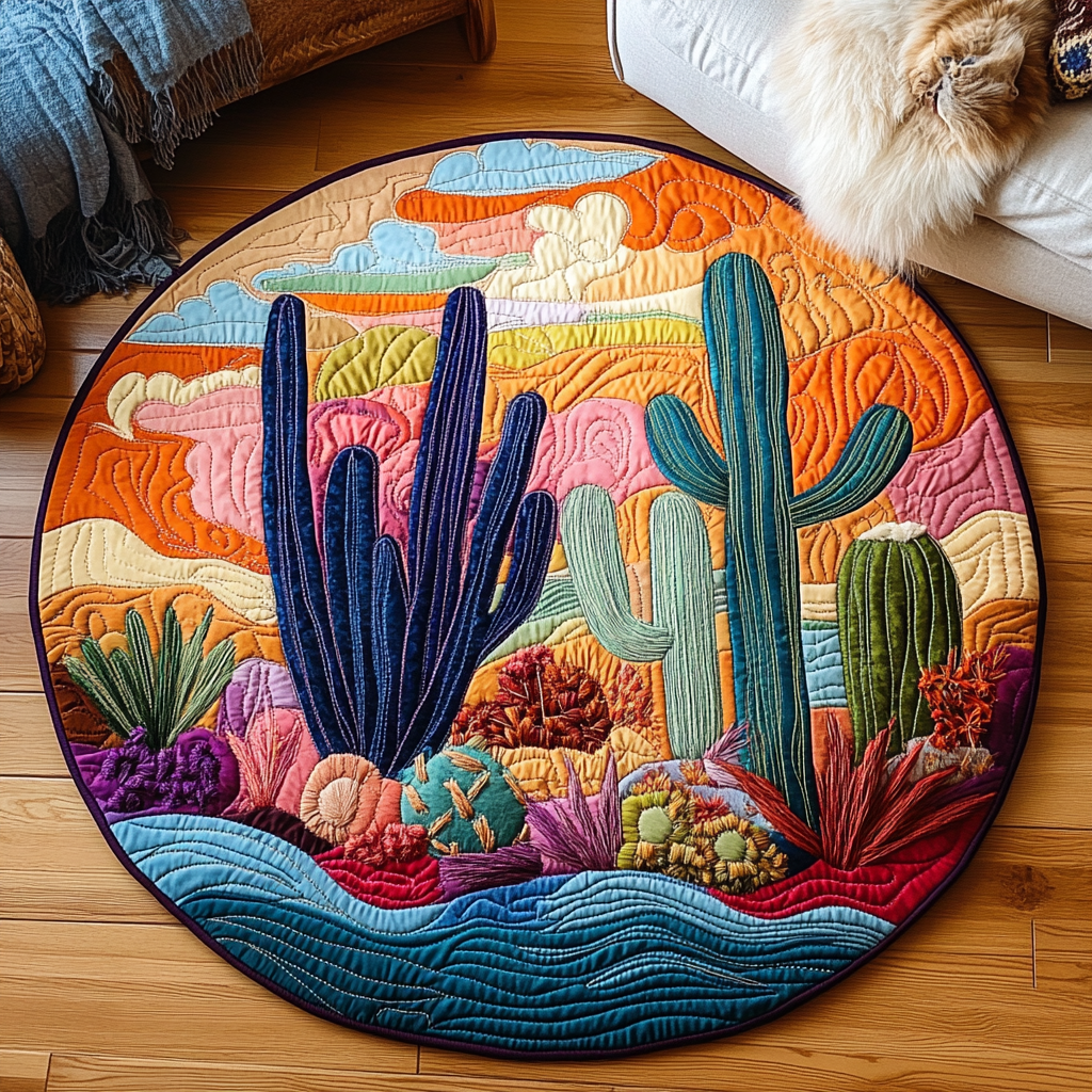 Southwestern Desert Delight Quilted Round Mat NCU0PD896