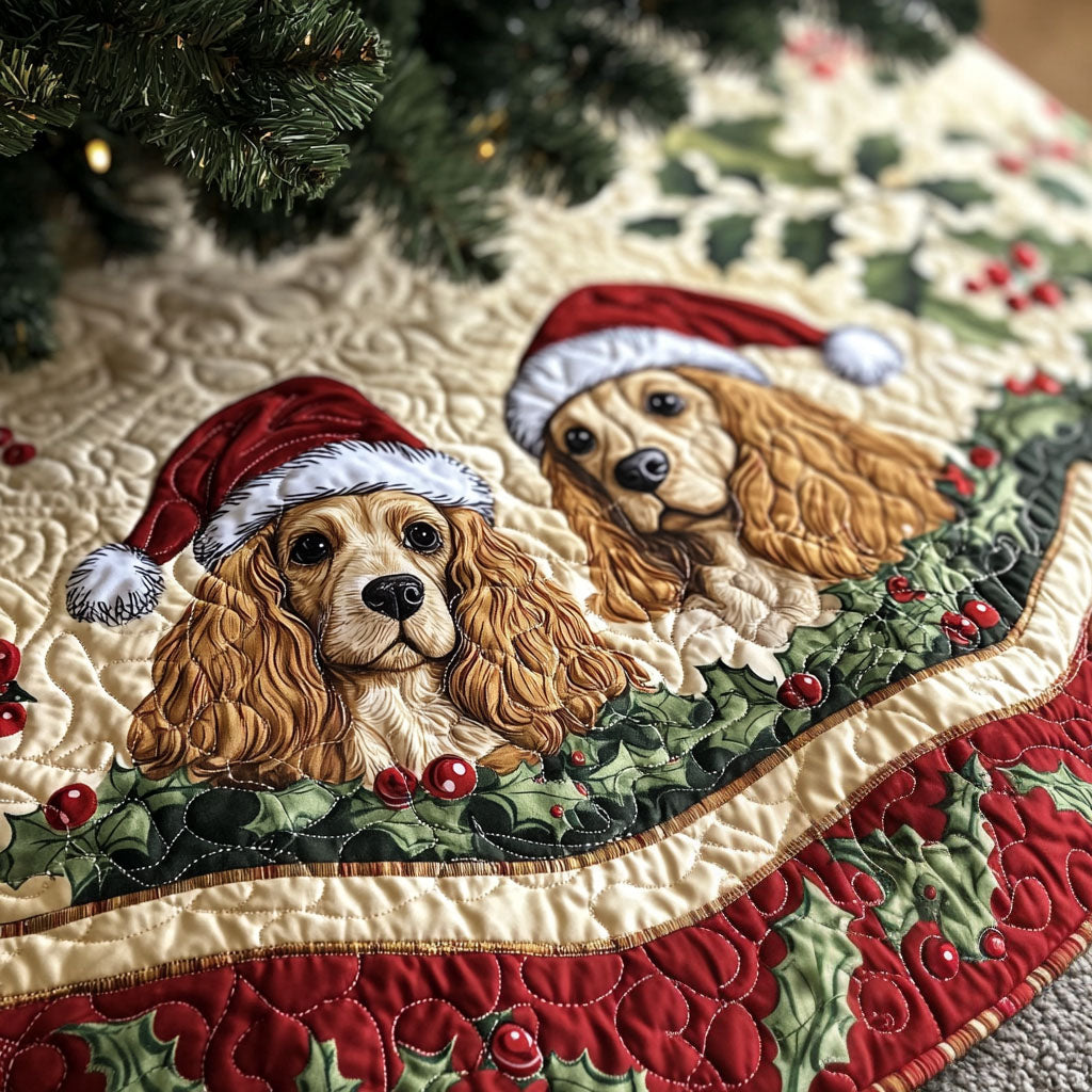 Spaniel Affection Quilted Christmas Tree Skirt NCU0PT1661