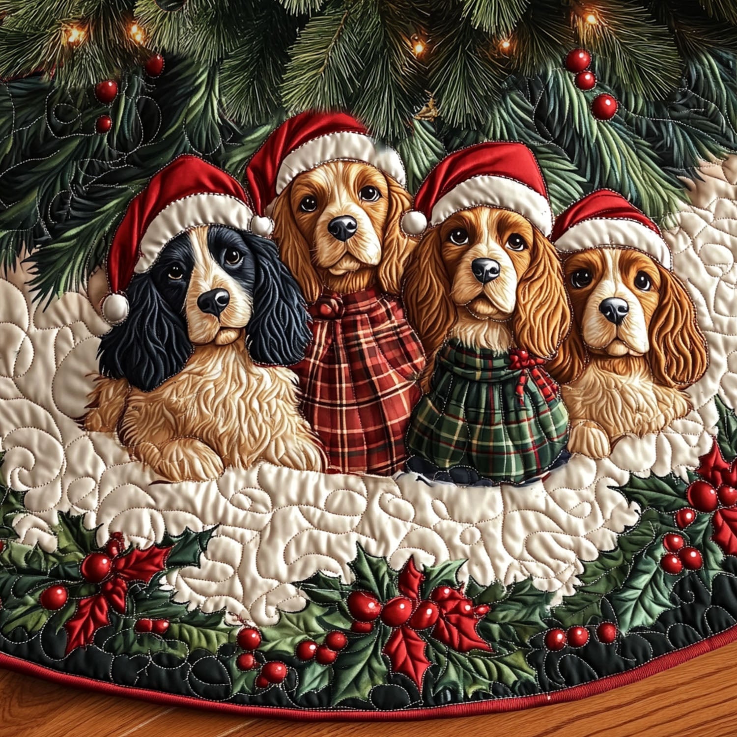 Spaniel Dreams Come True Quilted Christmas Tree Skirt NCU0PT1701