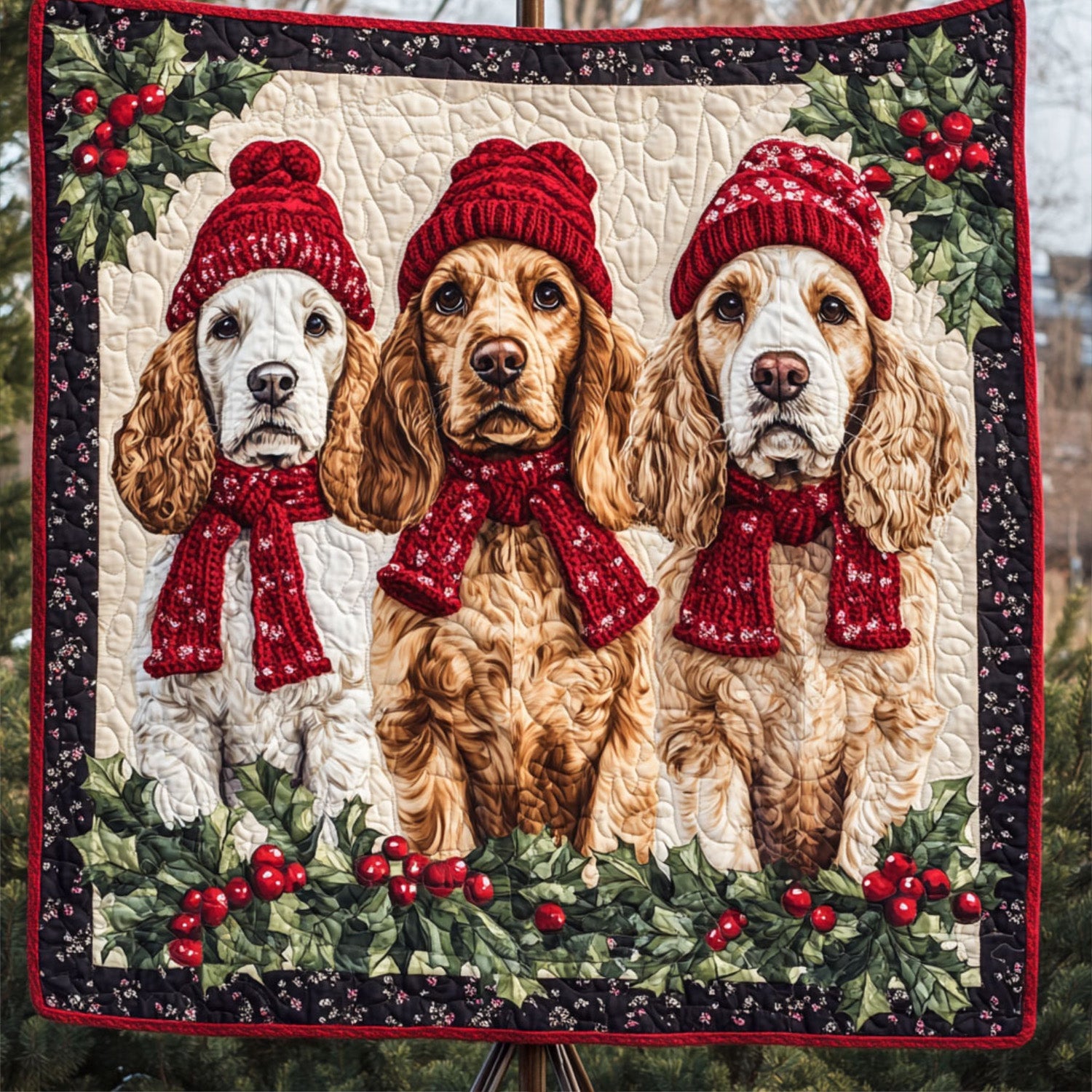 Spaniel Holiday Spirit Quilted Blanket NCU0PT1727