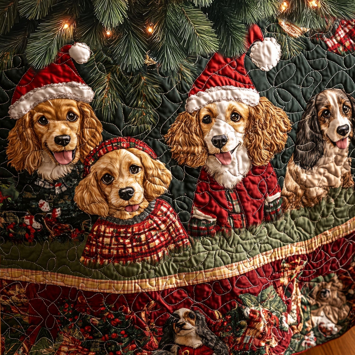 Spaniel Magic Quilted Christmas Tree Skirt NCU0PT1704