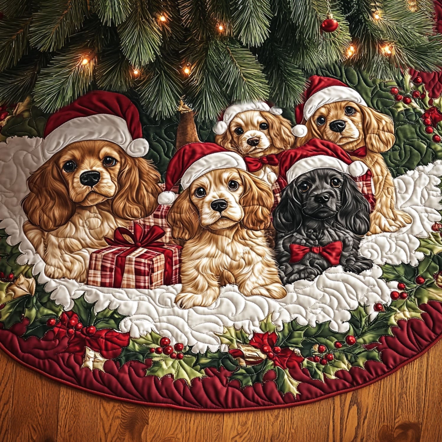 Spaniel Meadow Quilted Christmas Tree Skirt NCU0PT1705