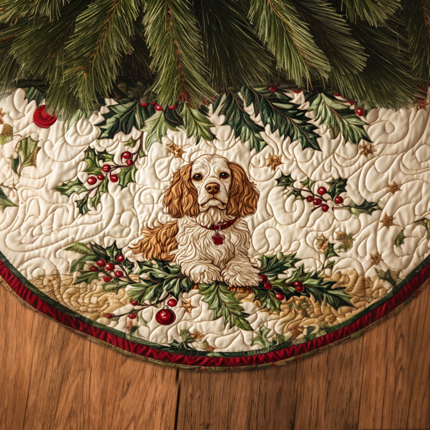 Spaniel Memories Quilted Christmas Tree Skirt NCU0PT1670