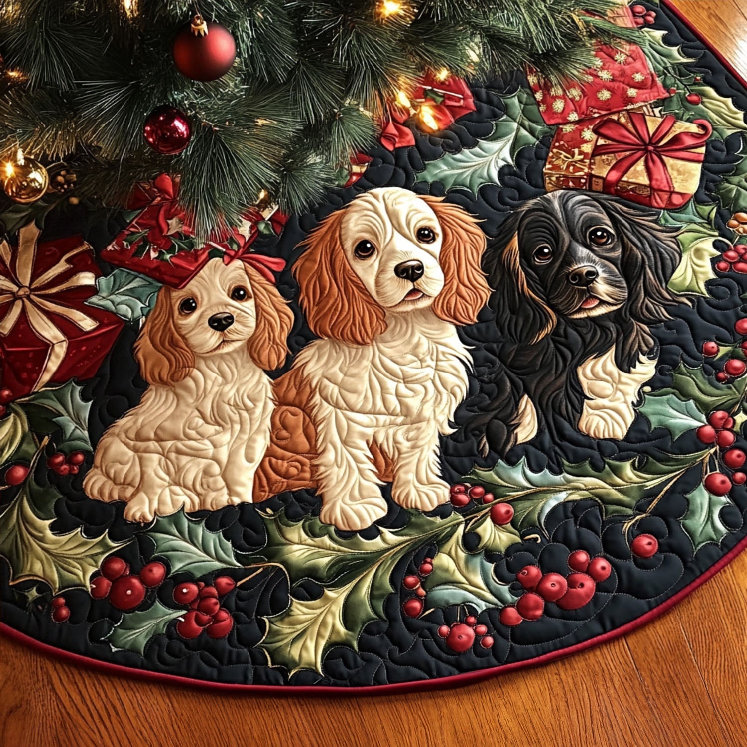 Spaniel Starlight Quilted Christmas Tree Skirt NCU0PT1707